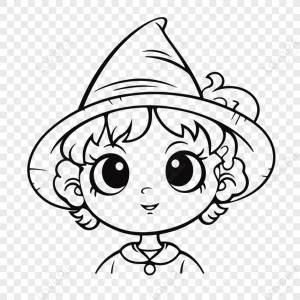 мультфильм малыш девочка шляпа ведьмы шляпа раскраски страницы наброски эскиз рисунок вектор,девушки,страница,толстые линии изображение_Фото номер 380532569_EPS Формат изображения_ru