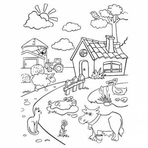 Вектор раскраски фермы сельской жизни