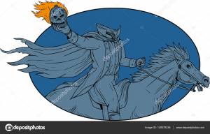 Безголовый всадник тыквенная голова овальный рисунок лошади Векторное изображение ©patrimonio 149375238