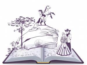 Всадник без головы на открытой странице книжной иллюстрации