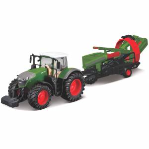 Машинка металлическая Трактор Fendt 1050 Vario with Cultivator, вращающиеся резиновые колеса, масштабная коллекционная модель Bburago Ббураго зеленая, Фендт