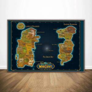 Карта мира в Warcraft с классическими зонами, игровой плакат, печать, украшение для дома, настенная живопись