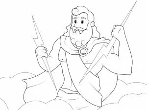 Бог зевс в небе с молнией в руке контур страницы векторная иллюстрация книжка-раскраска