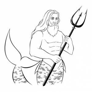 Посейдон нептун зевс бог монохромный черно-белый русал чернила линии искусства ручной рисунок вектор эскиза