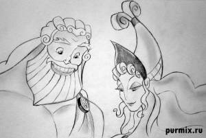 Как нарисовать Зевса и Геру из Геркулеса карандашом поэтапно