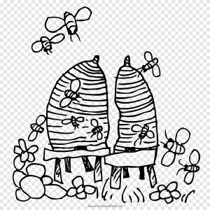 Улей Черно-белый рисунок-раскраска, colmeia de abelha, белый, млекопитающее png