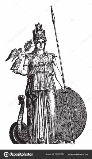 Боковой Плакат Греческой Богини Афины Держащей Копье Правой Руке Змею Векторное изображение ©Morphart 218026528