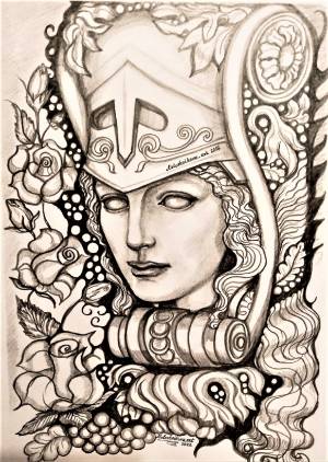 Иллюстрация Афина Паллада в стиле академический рисунок, графика