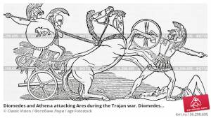 Diomedes and Athena attacking Ares during the Trojan war