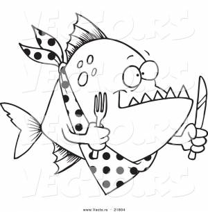 Vector of a Cartoon Hungry Piranha Fish