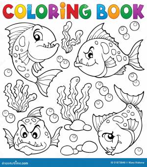 Piranha книжка-раскраски удит тему 1 Иллюстрация вектора