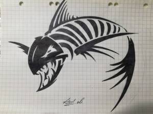 Рыба Пираньи Эскиз Тату Минимализм Рисунок Хищник Клыки