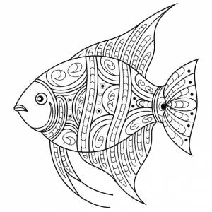 Ручной рисунок рыбы-ангела в стиле zentangle