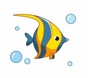 Симпатичная морская рыба-ангел в черно-желтой векторной иллюстрации морского животного в мультфильме