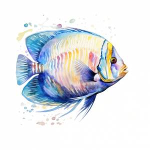 Акварельная живопись emporor рыба-ангел