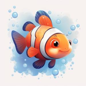 На воде есть мультяшная рыба-клоун с пузырьками, генерирующий искусственный интеллект