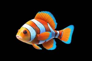 На черном фоне стоит рыба-клоун с генеративным искусственным интеллектом