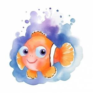 Акварельный рисунок рыбы-клоуна