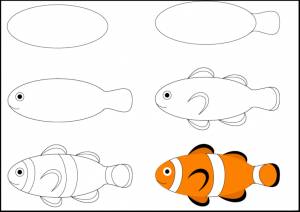 Рыба клоун рисунок поэтапно
