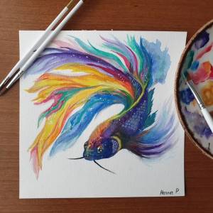 Рыбка-петушок акварель