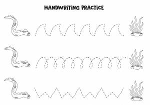 Обведение линий для детей милый морской угорь и водоросли практика письма