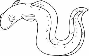 Очерченный персонаж мультфильма симпатичный электрический угорь плавает