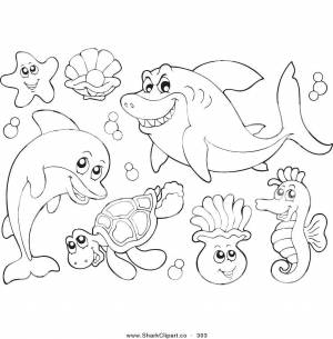 Раскраски Раскраска Мультяшные морские обитатели морские животные