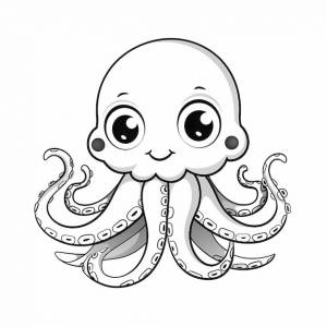 Радостный улыбающийся осьминог для раскраски для детей