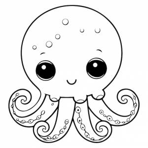 Иллюстрация страницы раскраски осьминог в стиле каваи рисунок линии осьминог