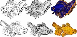 Коллекция золотых рыб телескопа ручной рисунок векторной рыбы морская река  океанская рыба