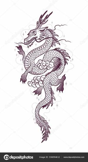 Японский дракон парит высоко в облаках Векторное изображение ©ice245 336094612