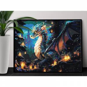 AAAA-NK562-100x125 Дракон на фоне замка Фэнтези Животные Символ года Новый год 100х125 Раскраска картина по номерам на холсте недорого