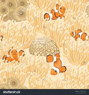 Seamless Pattern Clownfish Sea Anemone