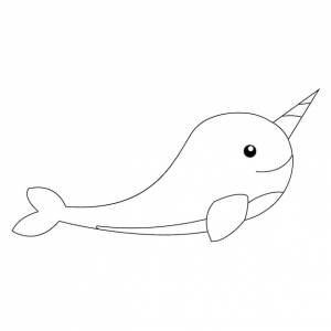 Книжка-раскраска для детей нарвал векторные иллюстрации, изолированные на белом фоне