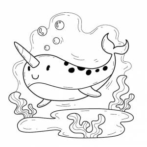 Животные, раскраски книги алфавит, изолированные на белом фоне векторный мультфильм нарвал