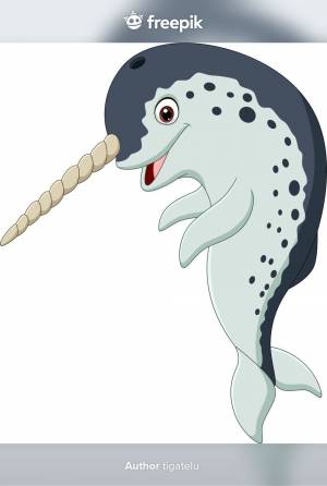 Мультяшный нарвал, изолированные на белом фоне