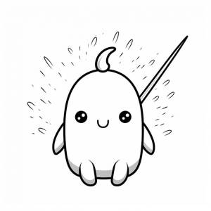 Нарвал милый плоский дизайн очарование плоская раскраска книга каваи линия искусства