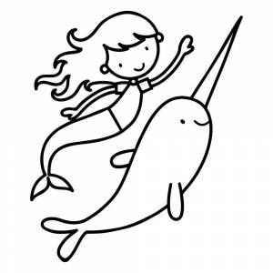 Раскраска Русалка и нарвал