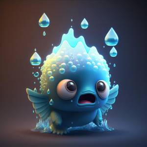 Синяя рыба с каплей дождя на голове находится на темном фоне