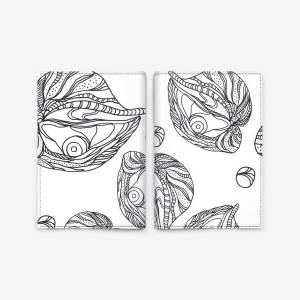 Обложка для паспорта «Устрицы и жемчуг раскраска паттерн черно-белый»