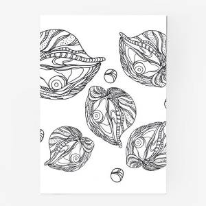 Постер «Устрицы и жемчуг раскраска паттерн черно-белый»