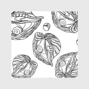 Шторы «Устрицы и жемчуг раскраска паттерн черно-белый»