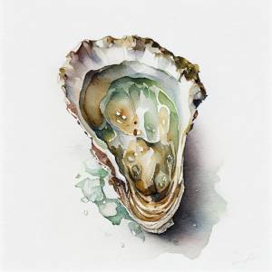 Акварельная картина устрицы со словом oyster на ней