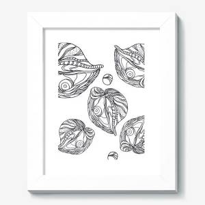 Картина «Устрицы и жемчуг раскраска паттерн черно-белый»