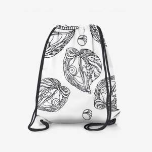 Рюкзак «Устрицы и жемчуг раскраска паттерн черно-белый»