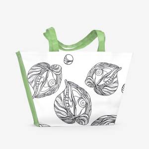 Пляжная сумка «Устрицы и жемчуг раскраска паттерн черно-белый»