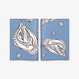 Обложка для паспорта «Устрицы и жемчуг на серо-голубом паттерн графика акварель»