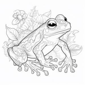 Раскраска лягушки с цветком и листьями, генеративный ai
