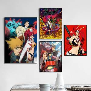 Постер аниме Tengen Toppa Gurren Lagann, аниме постер, Мультяшные картины на холсте с рисунком манги