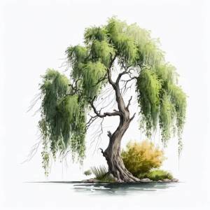 Ива дерево мультфильм рисунок четкий фон зеленый фэнтези
